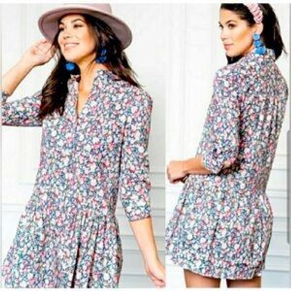 The Shirt Rochelle Behrens Dress Women Small Multicolor Floral Drop Waist‎ Mini
